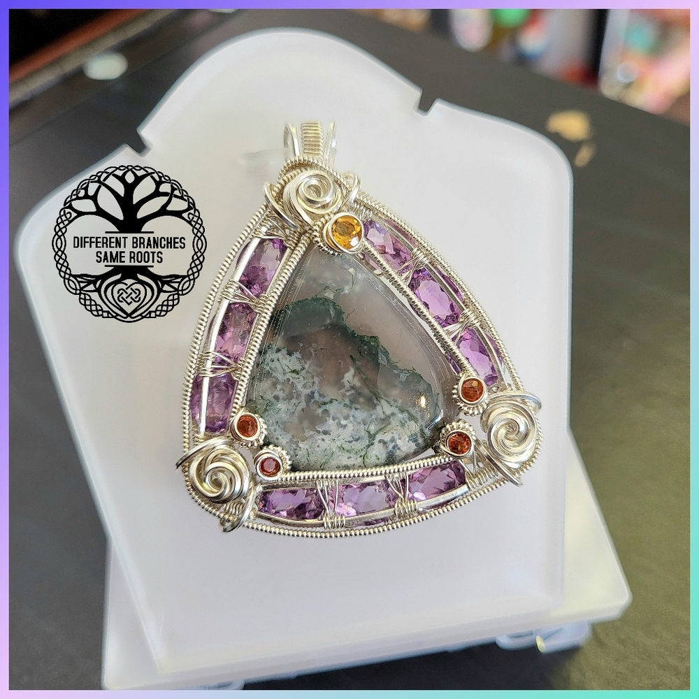 Moss agate hand crafted sterling pendant